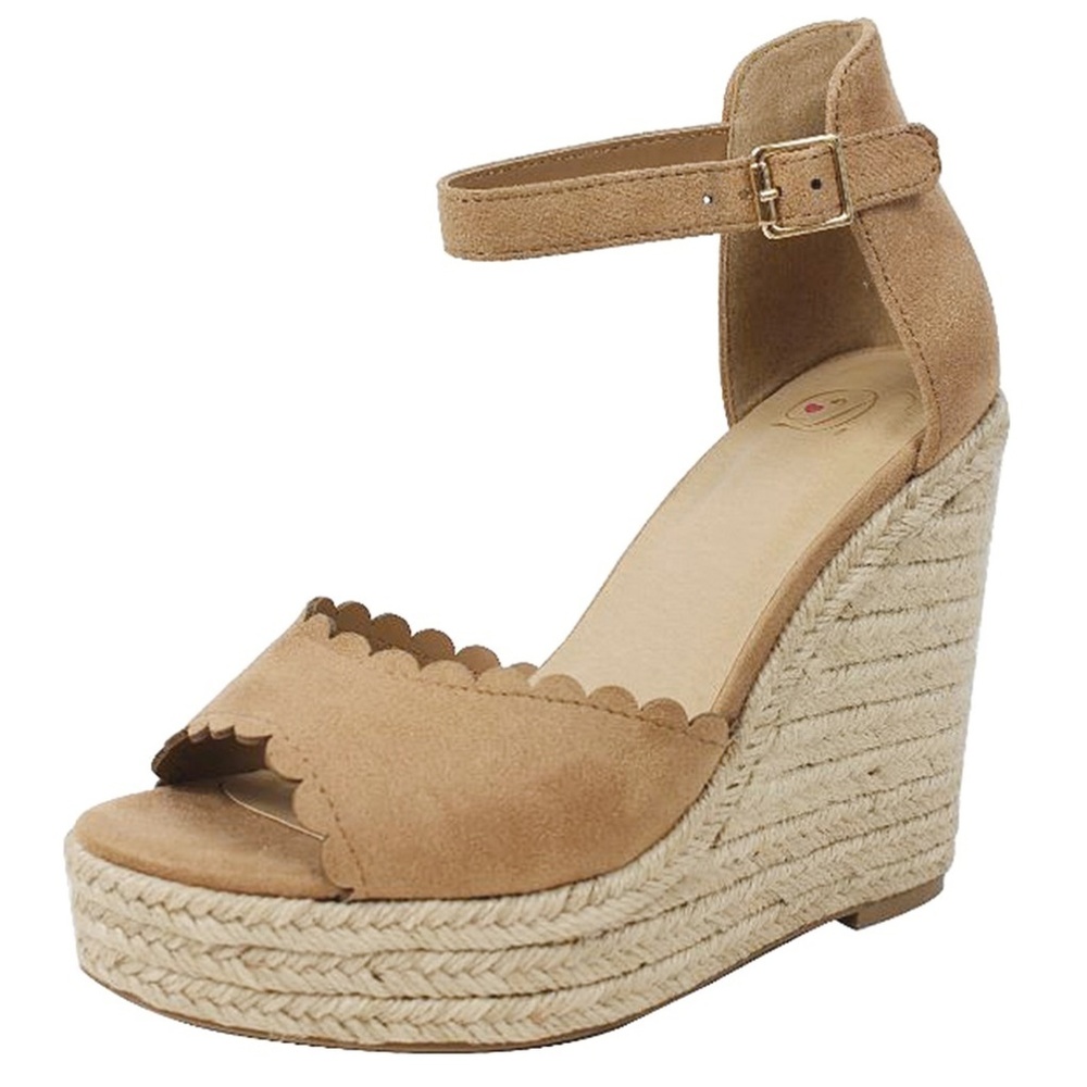 New Camel Espadrille Platform Wedge Sandals